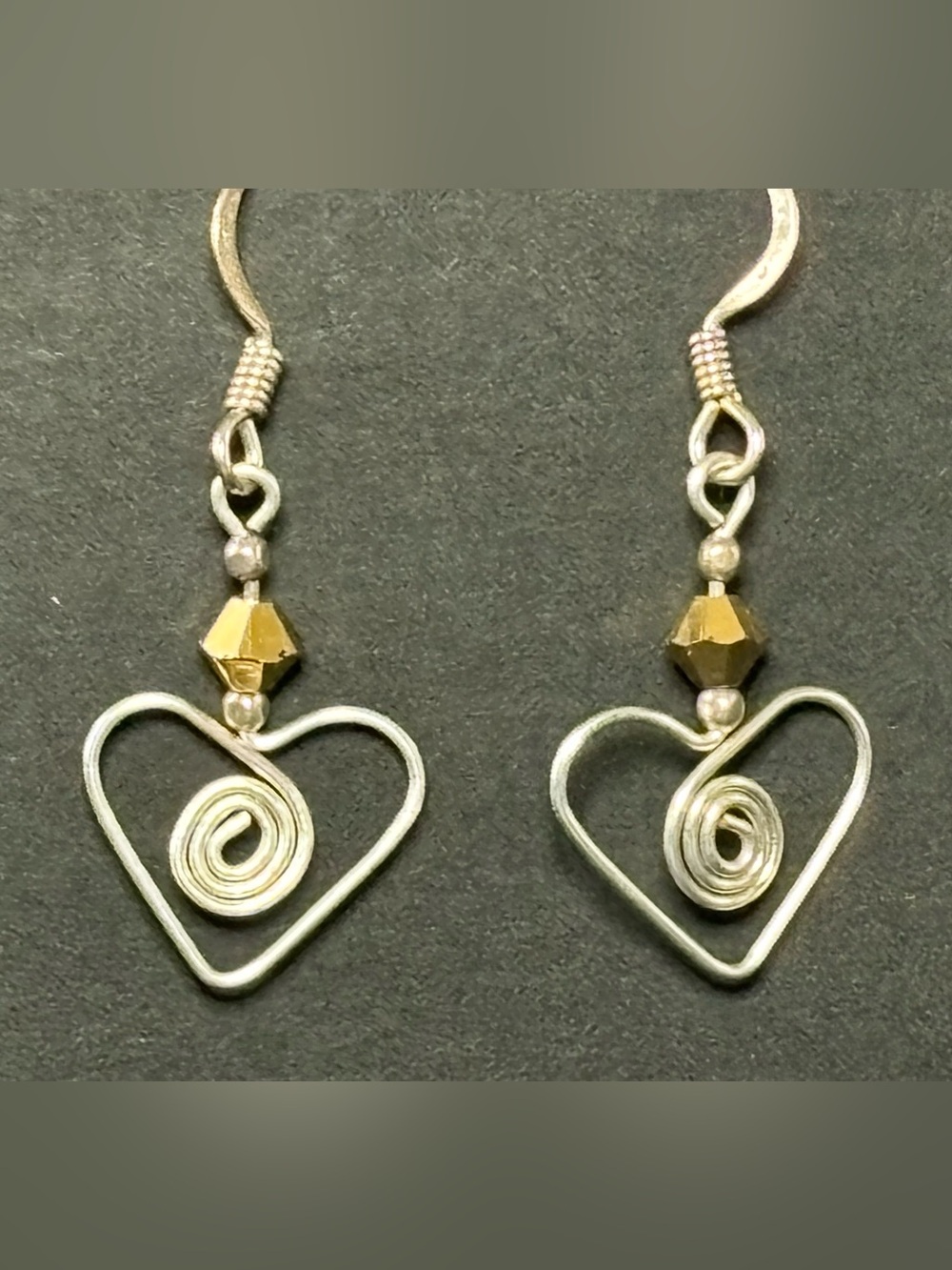 Silver-Tone Heart Drop Earrings with Gold Accent Bead